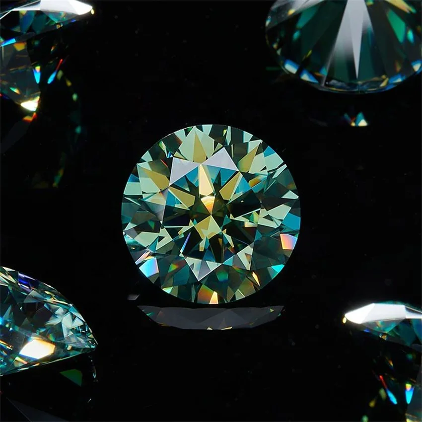 Tbestone Round 0.1ct-20ct Dark Green Loose Moissanite Pass Diamond Tester with Certificate Primary Colours Lab Grown Diamonds