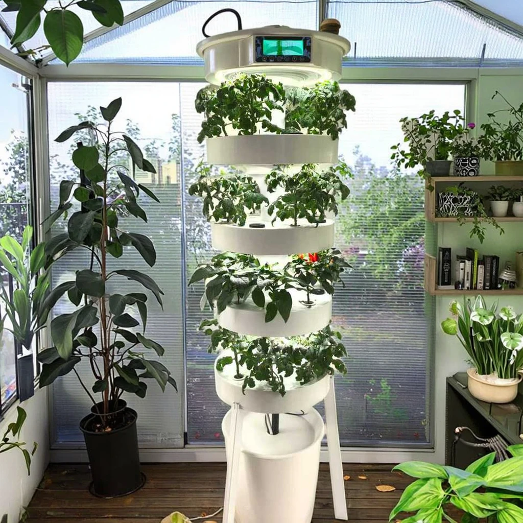 HydroBlue Automatic Vertical Hydroponic Planting Tool with Gearbox Motor 4-Layer Home Farm Gardening Spray Irrigation System