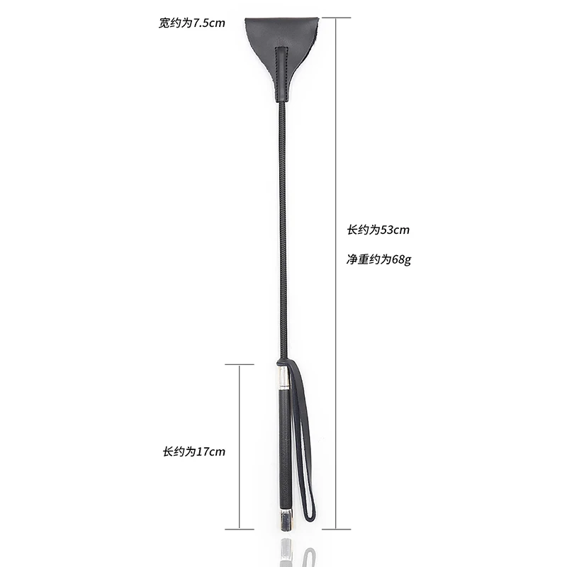 Chicote reto longo de couro com alça de metal, chicotes de adestramento, equitação Crop Flogger Paddle Slapper, topo triangular, 53cm