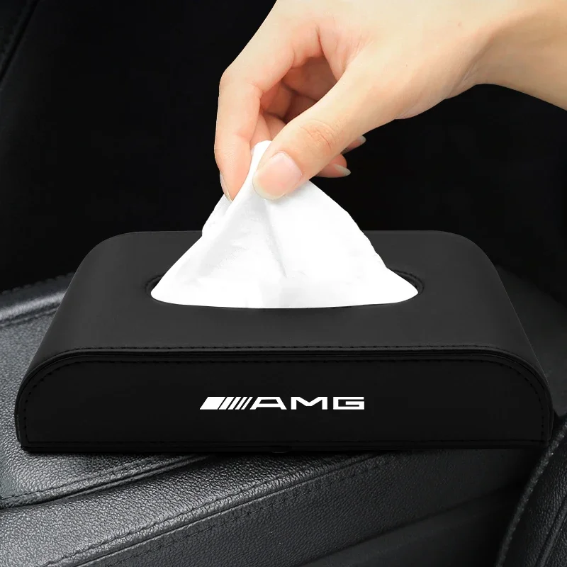 1pcs AMG Car Tissue Box Holder Armrest Box Storage Case Auto Accessories For Mercedes Benz B/C/E/S W203 W204 W205 W212 W213 CLS