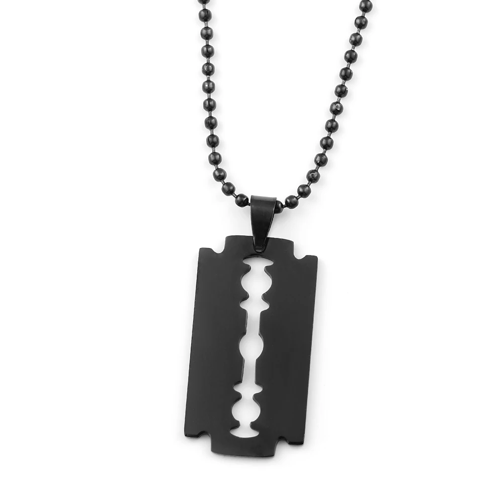 Hip-Hop Rasierklingen-Anhänger Halskette für Männer, Gothic Punk Edelstahl Männerschwert Doppelschneidige Rasierklinge Form Kettenschmuck