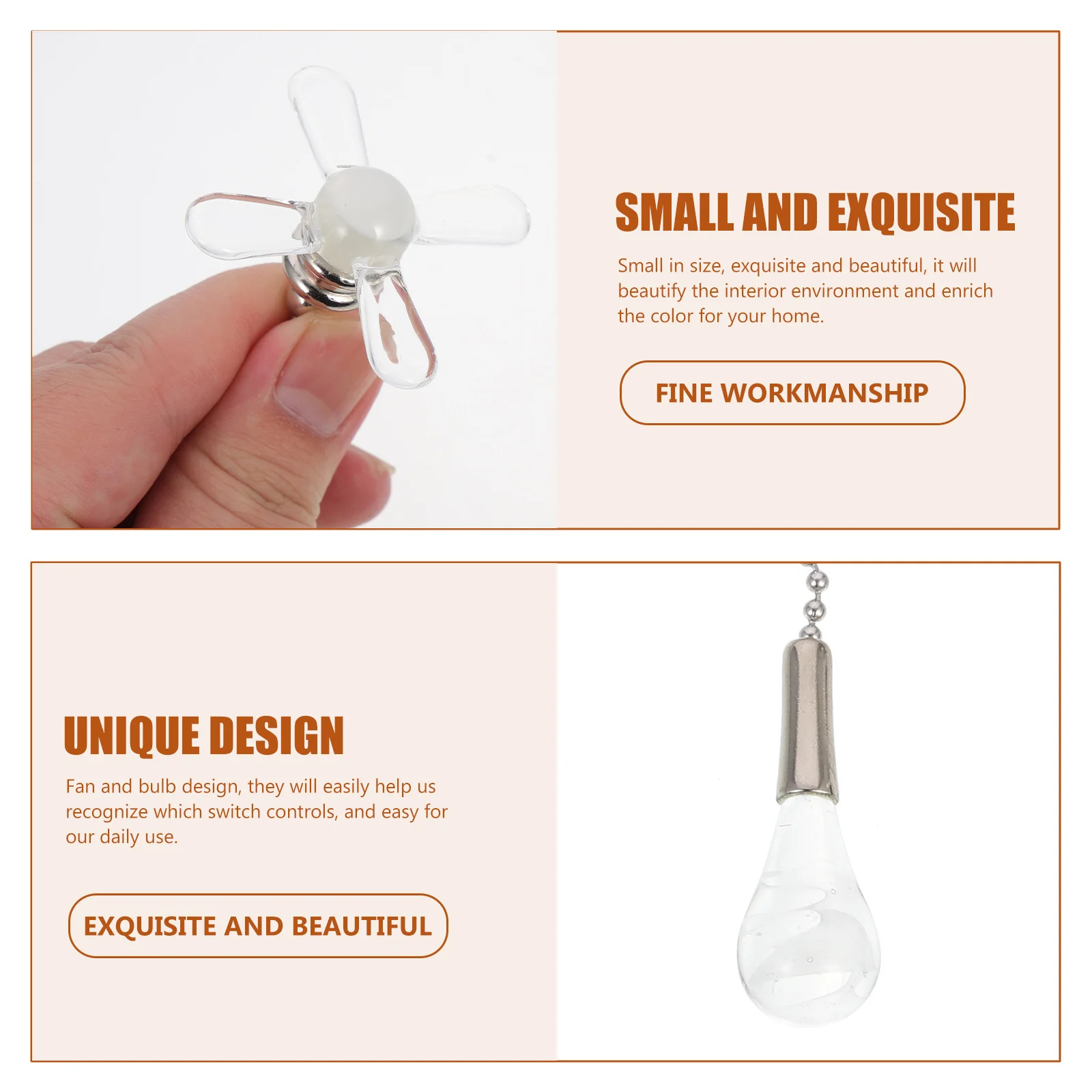 

2Pcs Ceiling Fan Pull Chains Glass Iron Reliable Pull Chain Extension for Light Fan Switch Extender for Ceiling Light