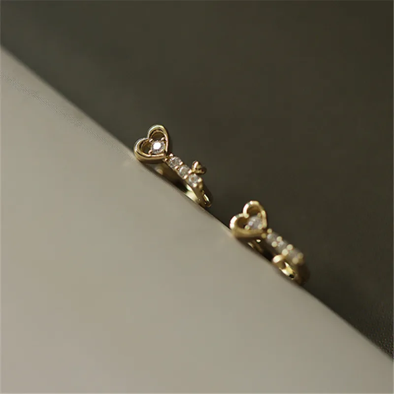 Korea Cute Small Micro Set Zircon Key Earrings for Women 925 Sterling Silver Plated 14K Gold Jewelry
