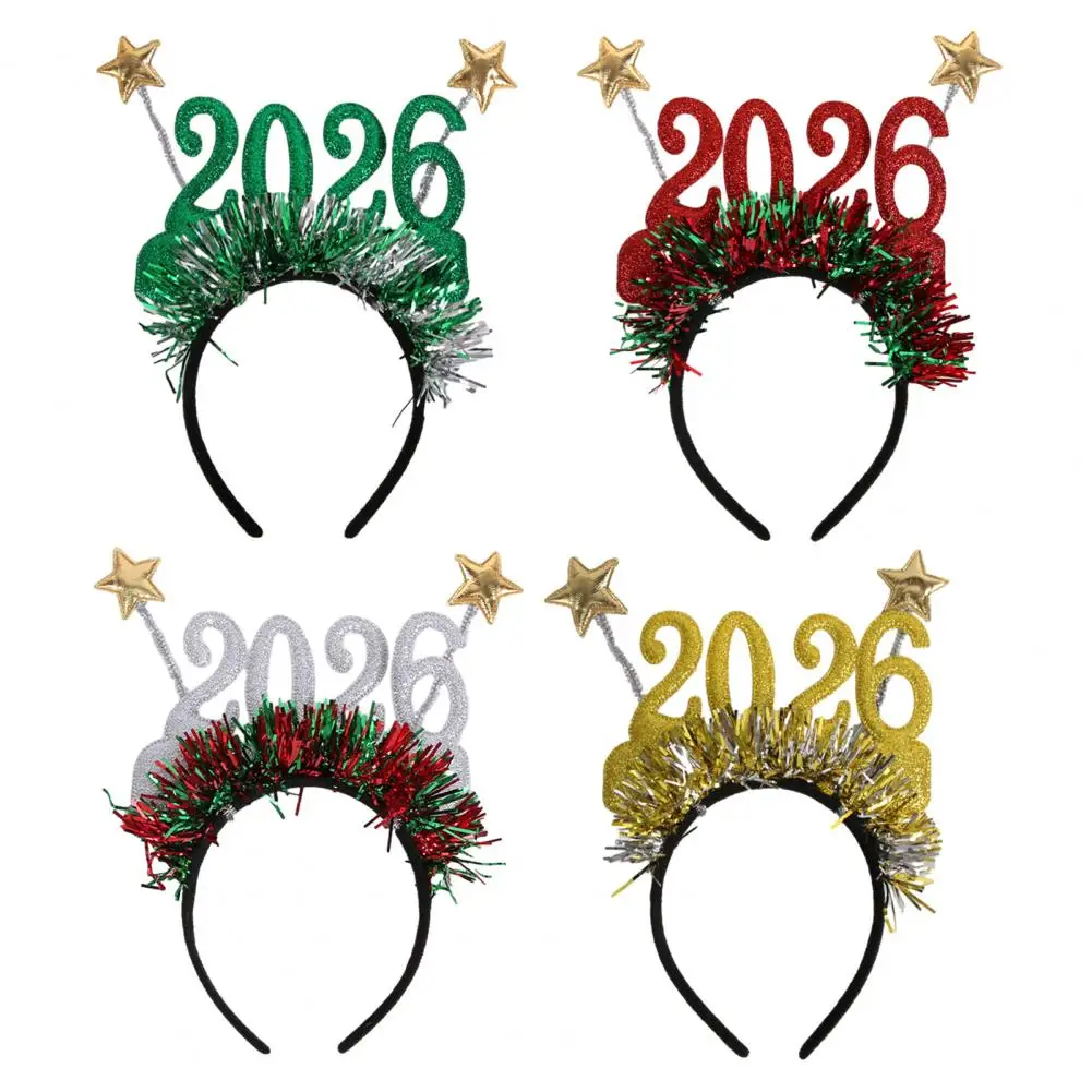 2026 New Year Headband 2026 New Year's Eve Headband with Stars Tinsel Festive Countdown Party Hair Accessory Celebration Dress