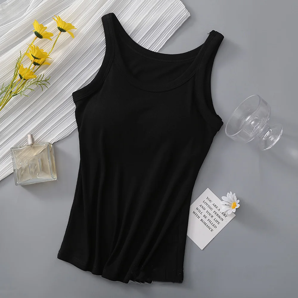 New Summer Women\'s Vest Tops Modal Underwear with Built In Bra Neck Vest Padded Slim Fit Tank Tops Sexy Shirts Feminino Lingerie