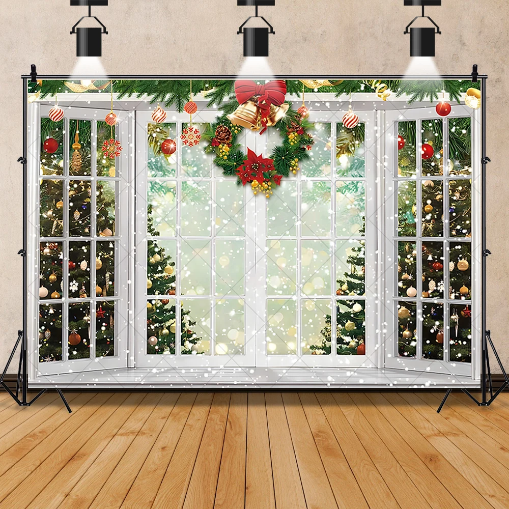 

Christmas Backdrops Snow Scene Outside The Window Children's Family Portrait Carnival Party Decoration Photography Background