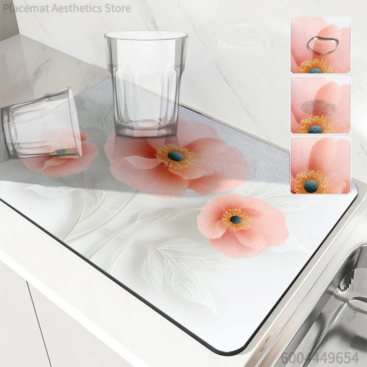 

Decorative Dish Drying Mat Elegant Poppy Flower Pattern Refined Style Kitchen Absorbent Draining Mat Absorbent Draining Coffee