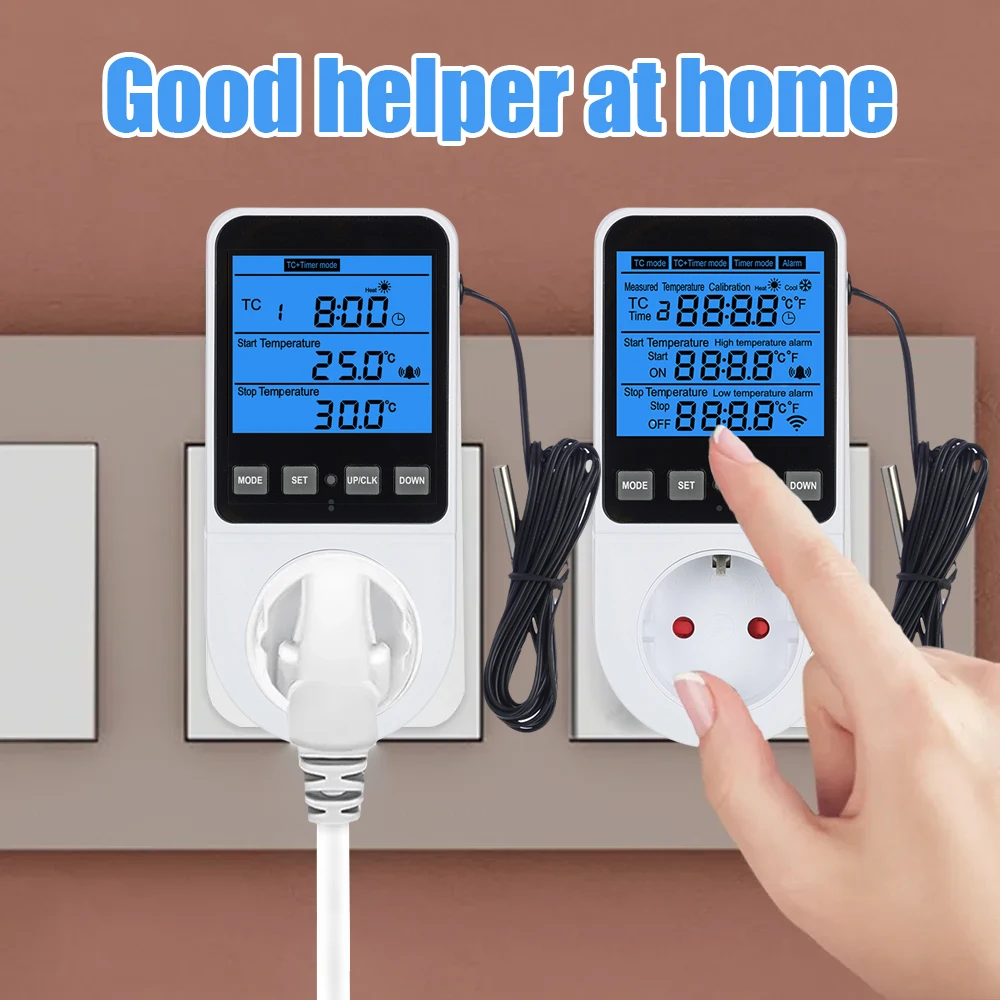 Thermostat Timing Socket Multi-Function Temperature Controller Outlet With Timer Switch Sensor Probe Heating Cool Regulator