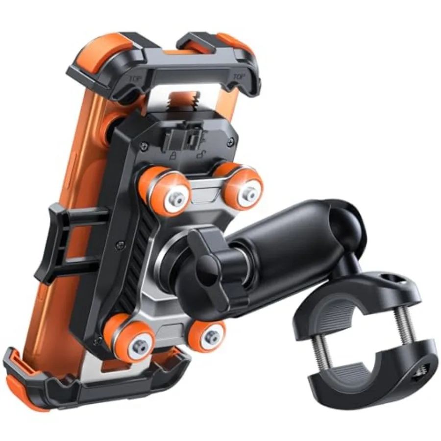 

Motorcycle Phone Mount Holder - [Dual Vibration Dampener] 150mph Anti-Shock Phone Holder for Motorcycle [Metal Adjustment Arm]