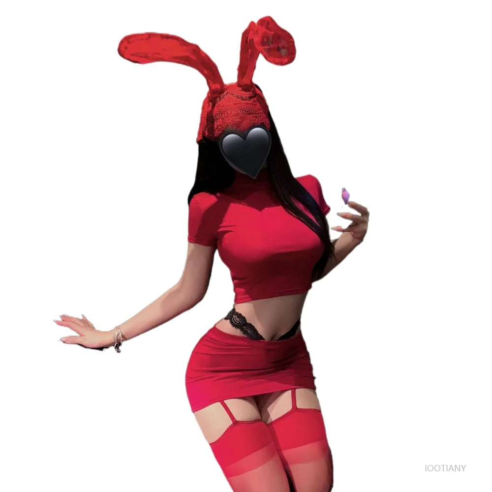 

Sexy Red Tight Mini Skirt Suit Nightclub Hottie Uniform Adult Role Play Underwear Secretary Cosplay Costume Women's Clothing