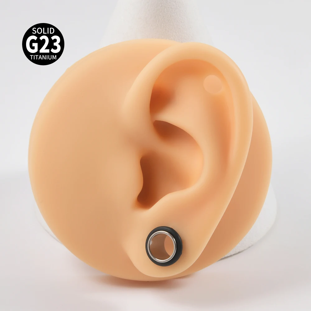 1Pc G23 100% Solid Titanium Ear Flesh Tunnels Plugs Piercing Single Flare Gauge Expander Stretchers with O-Ring Body Jewlery