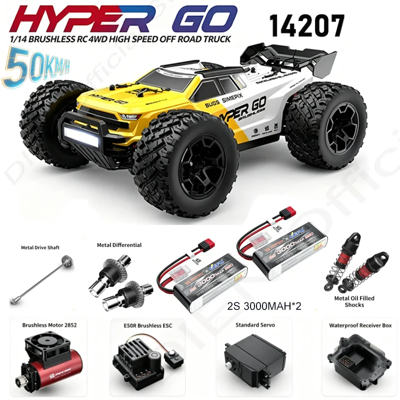 1/14 MJX 14207 RC Car 53KM/H High Speed 4WD Off-road Climbing Vehicle 2.4G Brushless Remote Control Car Model Toys for Adults