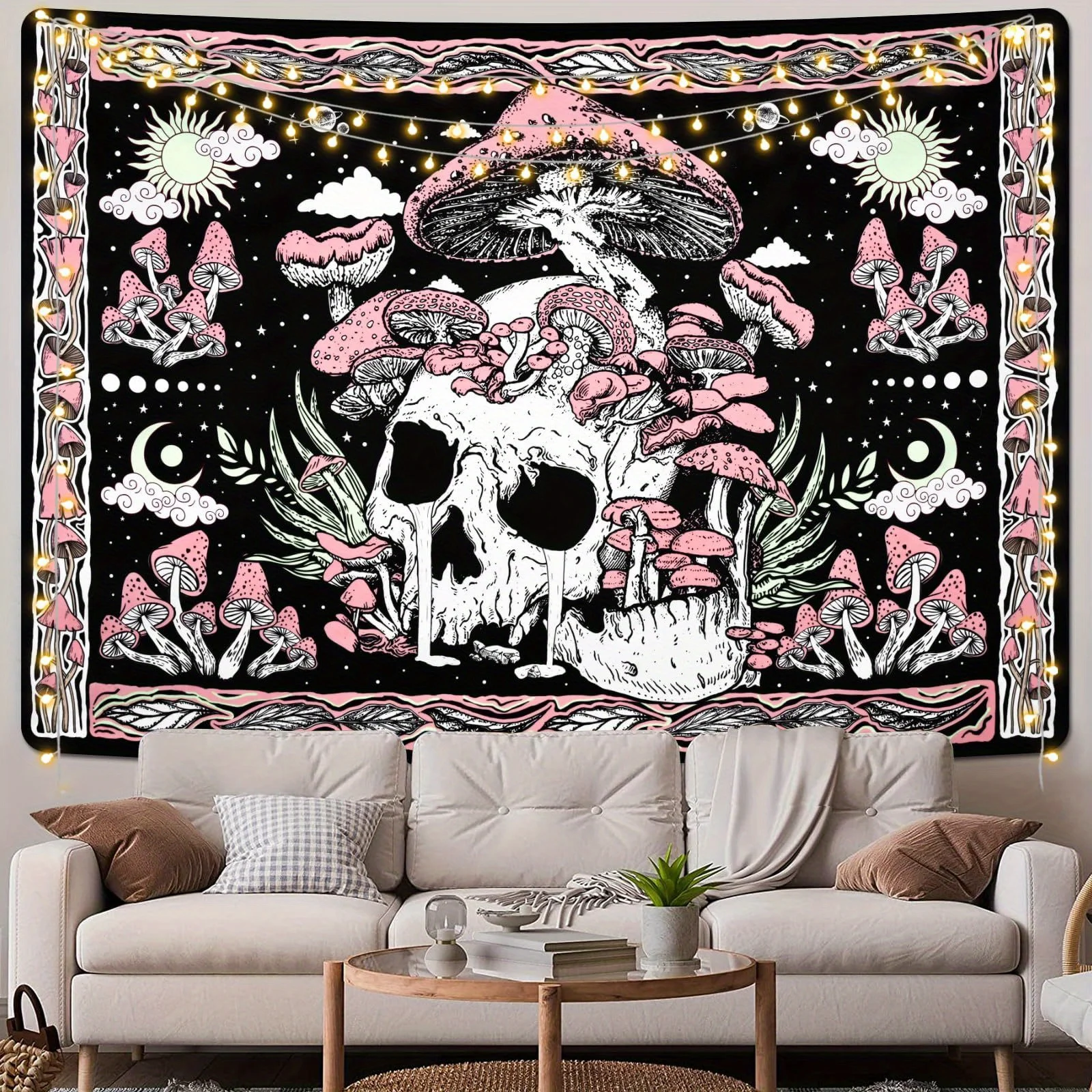 VIKAMA Bohemian Skull Mushroom Tapestry Living Room Wall Hanging Feature Wall Unique Bedroom & Living Room Decor