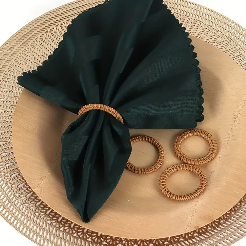 5pcs Hand Woven Rattan Round Napkin Rings Nordic Style Creative Napkin Ring Portable Durable Cutlery Clasp Kitchen Accessories