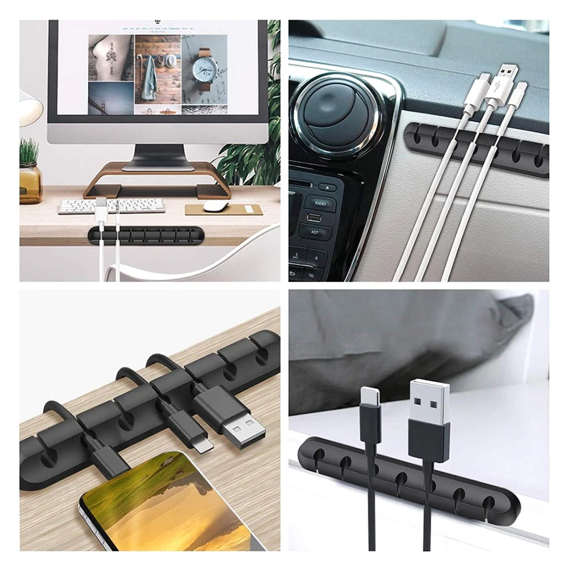 Organizador de cabos de mesa com 3/5/7/9 furos, clipe de suporte de cabo adesivo, enrolador de cabo de silicone, organizador de fio para cabo de carregamento