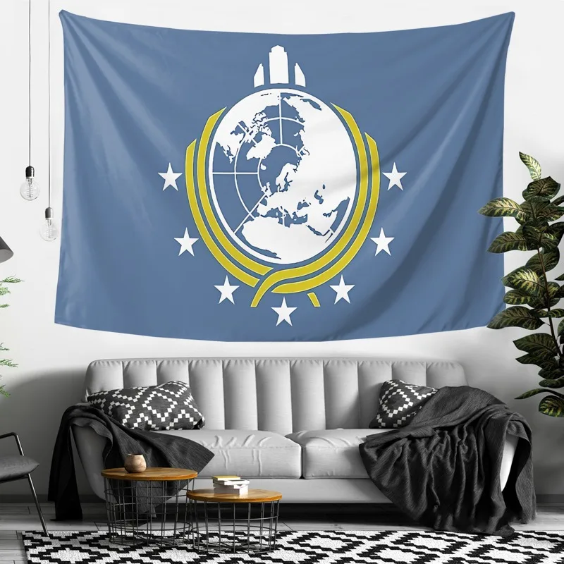 قطعة واحدة من نسيج علم الأرض الفائق للتعليق على الحائط - تصميم كلاسيكي باللونين الأزرق والأصفر مع نجوم بيضاء فن منزلي راقي #2