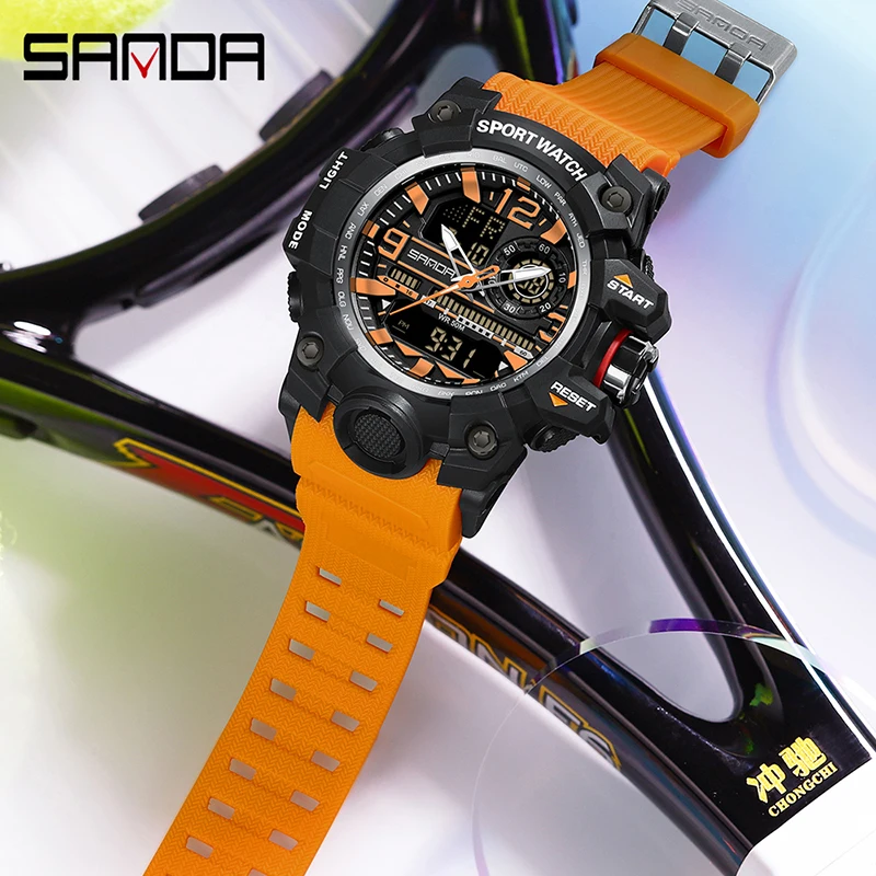 SANDA Men Military Watches White Sport Watch G style LED Light Digital 50M Shockproof Waterproof Watch Male Quartz Clock Relogio