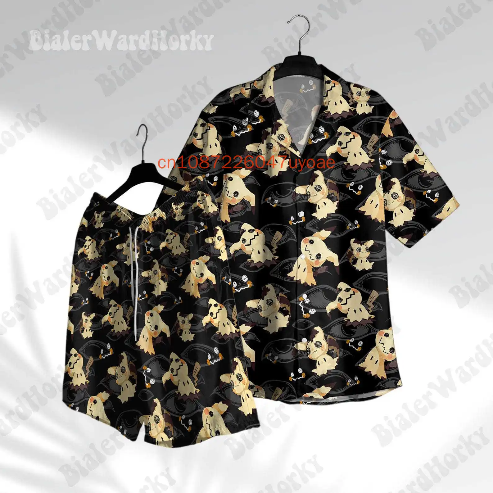 

Summer New Hawaiian Shirt and Shorts Set 3D Printed Pokemon Men's Retro Fashion Beach Button Short Sleeve Shirt