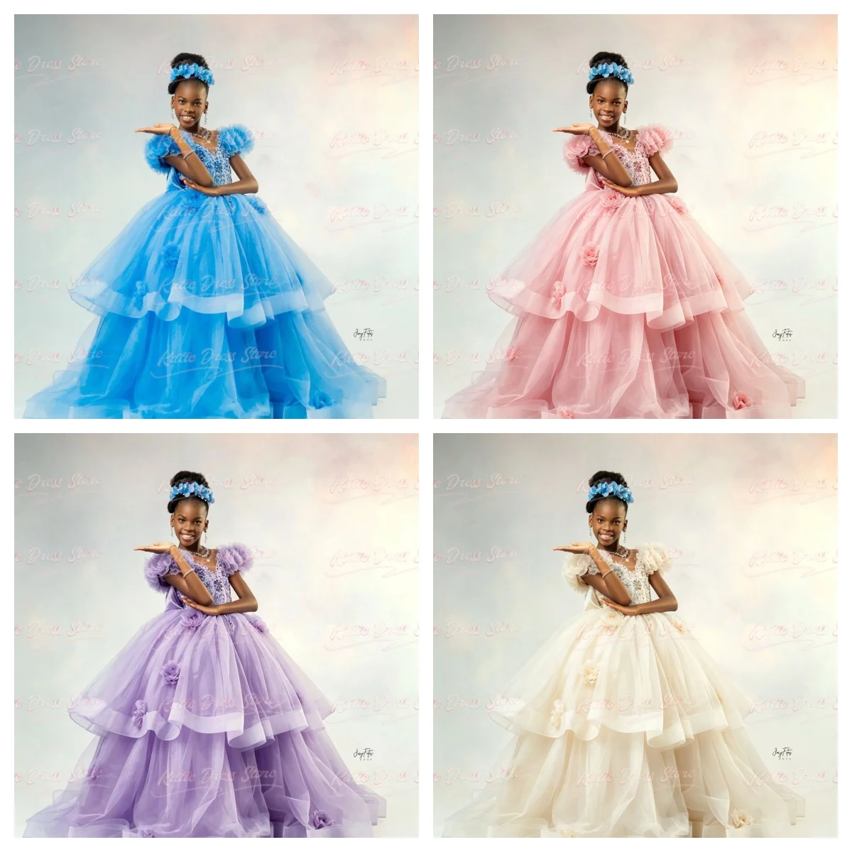 Flower Girl Dress For Wedding Applique Puffy Sleeveless Tulle Elegant Kids Birthday Party First Communion Ball Gowns Customized