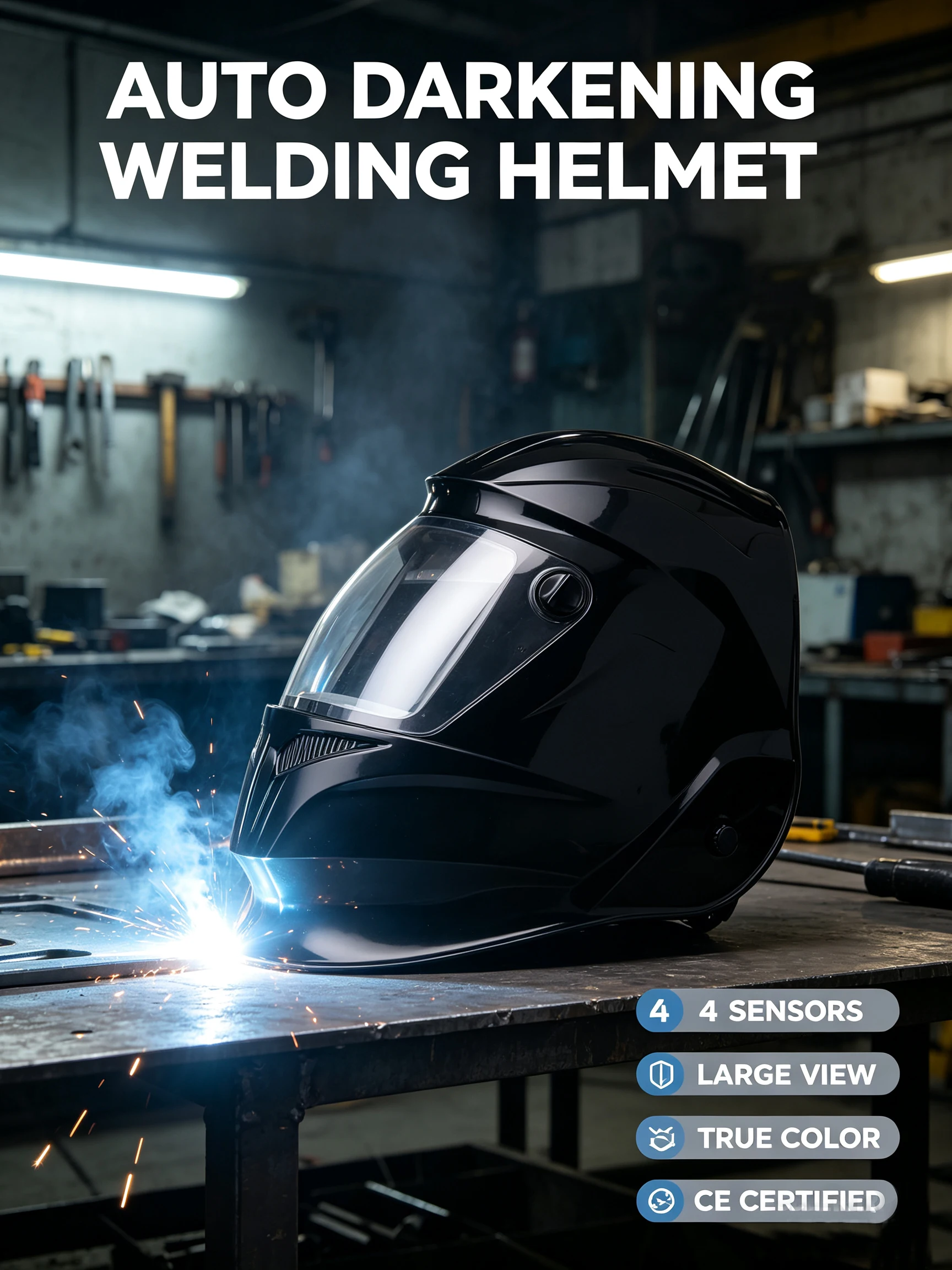 Welding Helmet Auto Darkening Cap 4 Arc Sensor 1/1/1/1 USB Large View True Color Welding Mask DIN 4/5-8/9-13 For MIG MAG TIG