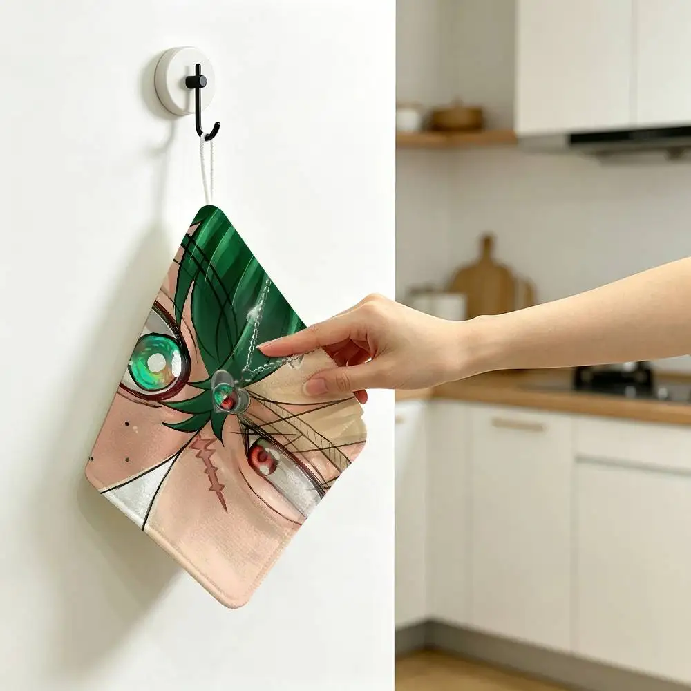 M-My Hero Academy Hanging Kitchen Towel, Polyester Cotton Fabric, Absorbent Hand Wiping Towel for Home Dormitory