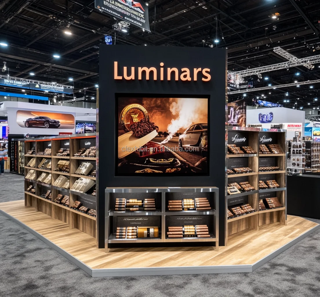 10x10 Modular Backlit Trade Show Monitor Cabinets Hanging Banner PCA Exhibition Booth Design for Trade Show Display Booth