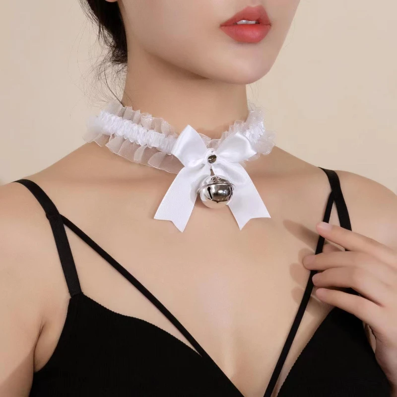 Black Lace Bowknot Chokers Necklaces for Women Girls Kawaii Cosplay Bell Collar Clavicle Necklaces Wedding Party Fashion Jewelry - view 3