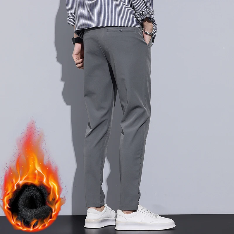 スリムメンズフリースカジュアルパンツ冬新作厚手プラッシュおしゃれ韓国風フットパンツフリース男性用暖かいビジネスパンツ