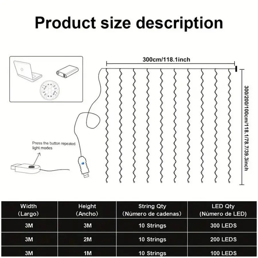 1pc USB LED Curtain Lights Warm Fairy String Lights Festival Lighting Rainbow Window Home Bedroom Wedding Christmas Decoration