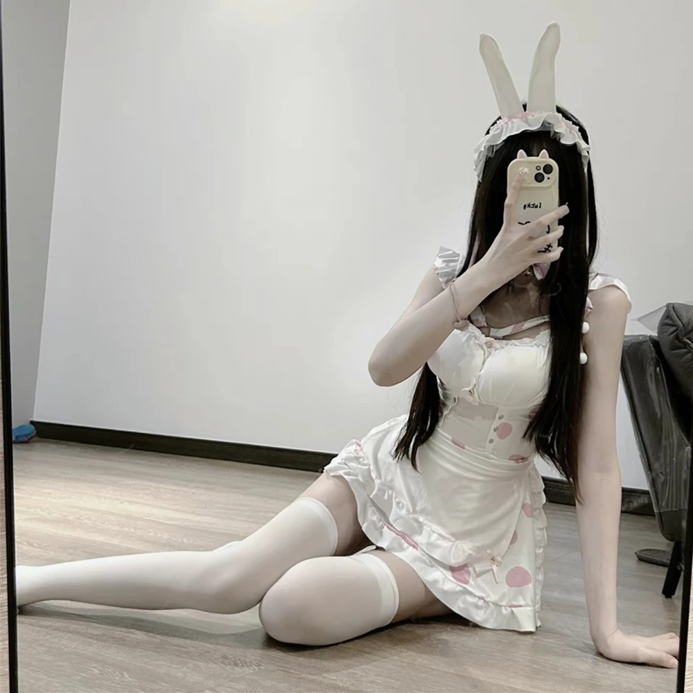 Vestido ajustado de sirvienta blanca, ropa ajustada sexual para chica, traje de juego de rol más sexy, lencería sexual Lolita con delantal, ropa de sirvienta