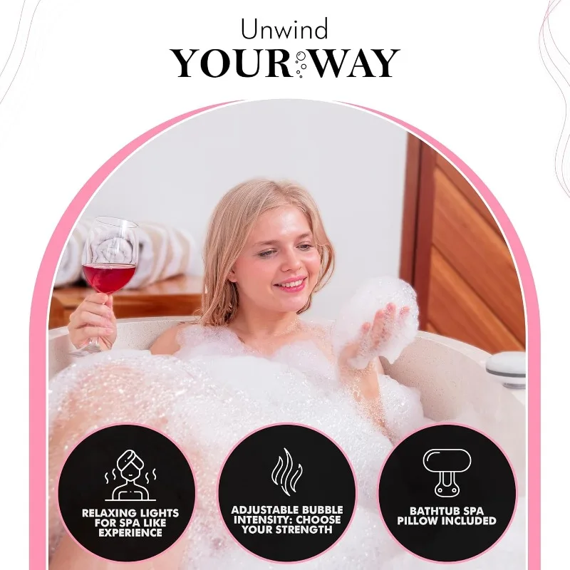 Коврик для ванной с пузырьками — портативный спа с регулируемой интенсивностью, водонепроницаемой светодиодной подсветкой, подушкой и пультом дистанционного управления