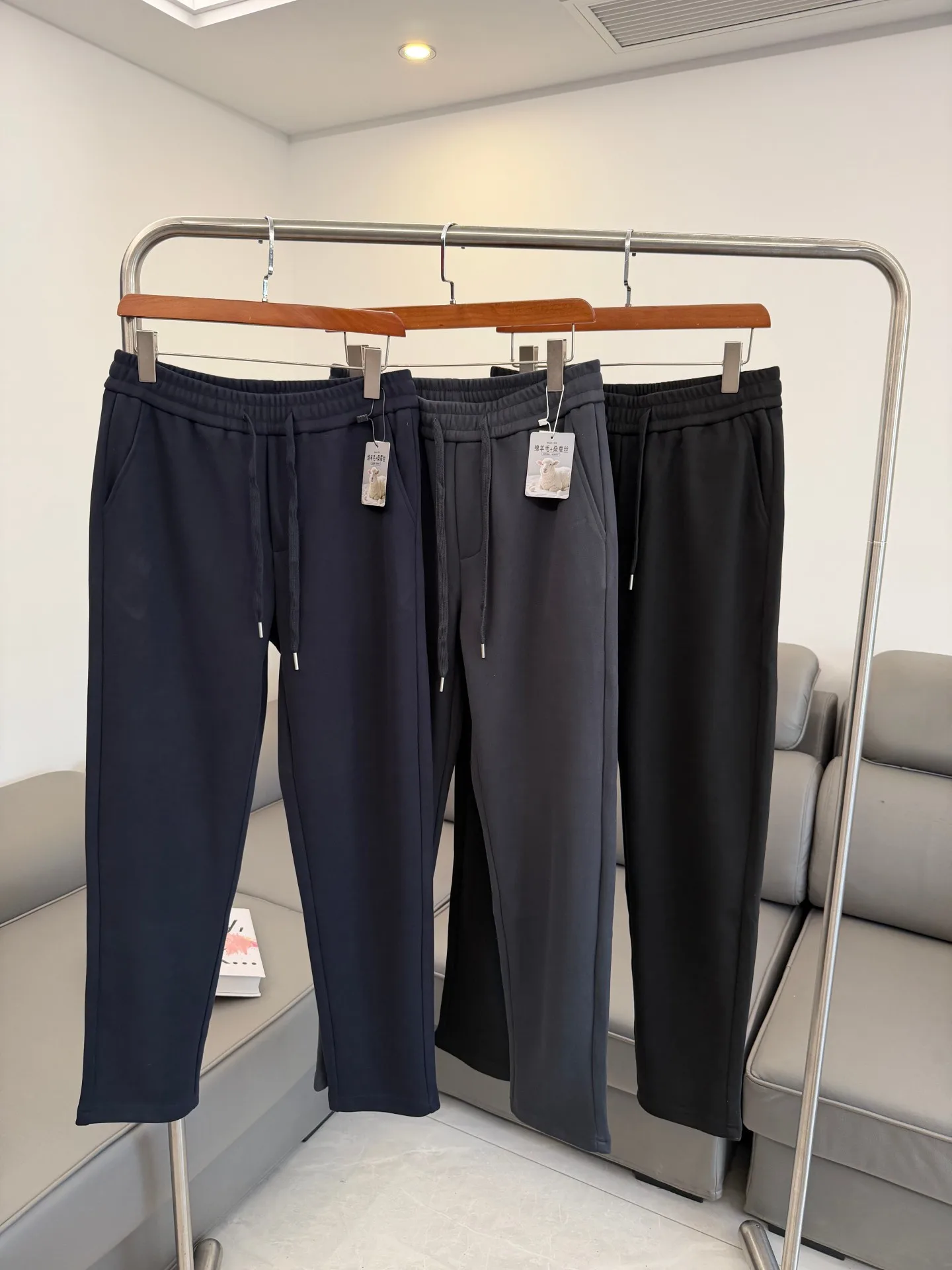 

Мужские повседневные брюки прямого кроя из шерсти и шелка с флисовой подкладкой, на эластичной резинке, осенне-зимние, теплые, комфортные, прямого кроя