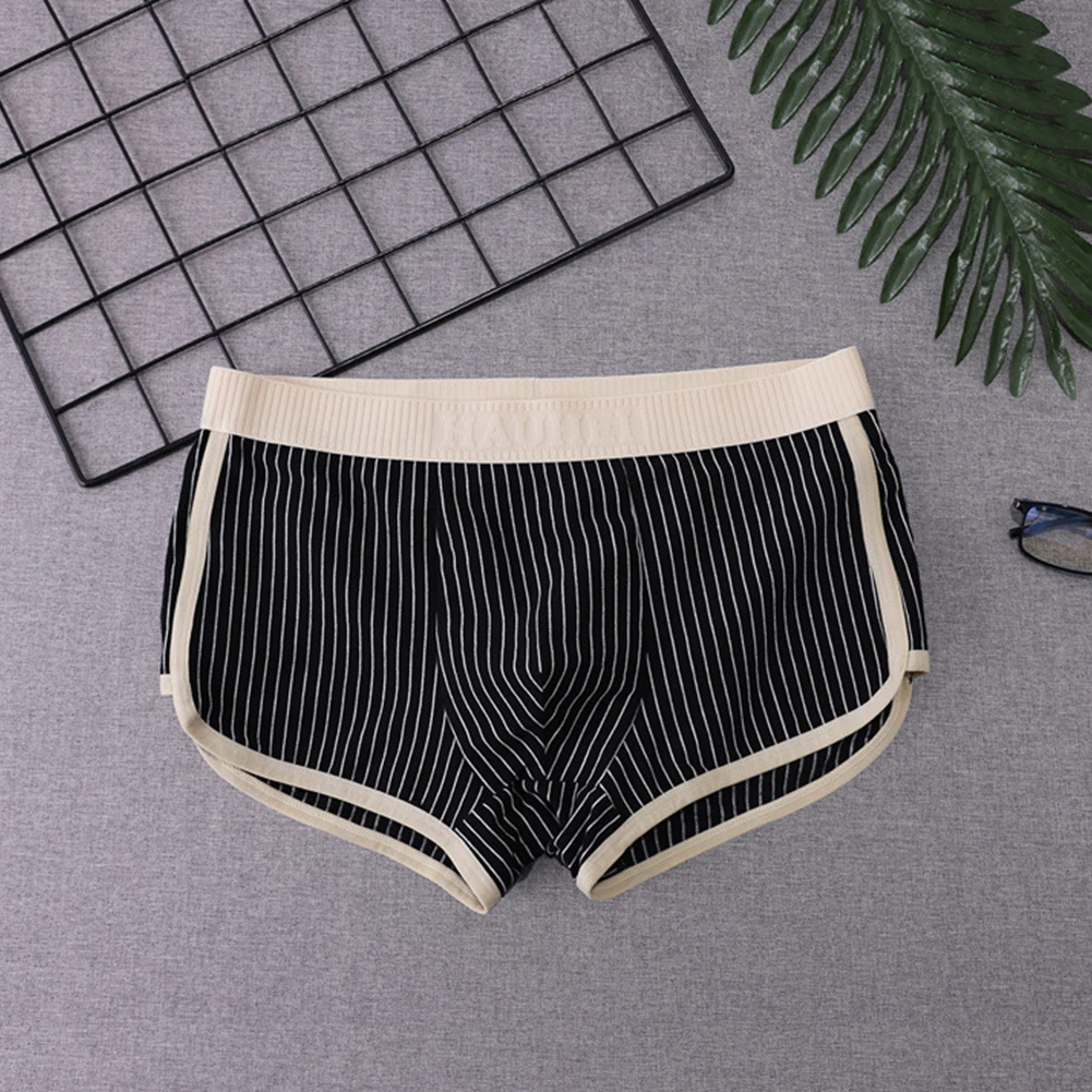 

Sexy Mens Stripe Boxer Briefs Ultra-Thin Underwear Trunks Shorts Gay Sissy Bulge Pouch Lingerie Breathable Underpants Knickers