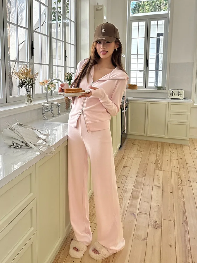 

Fall 2025 New Style Women's Hoodie Jacket Zipper Short Velvet Casual Sports Two-Piece Set Long Pants Comfortable Breathable