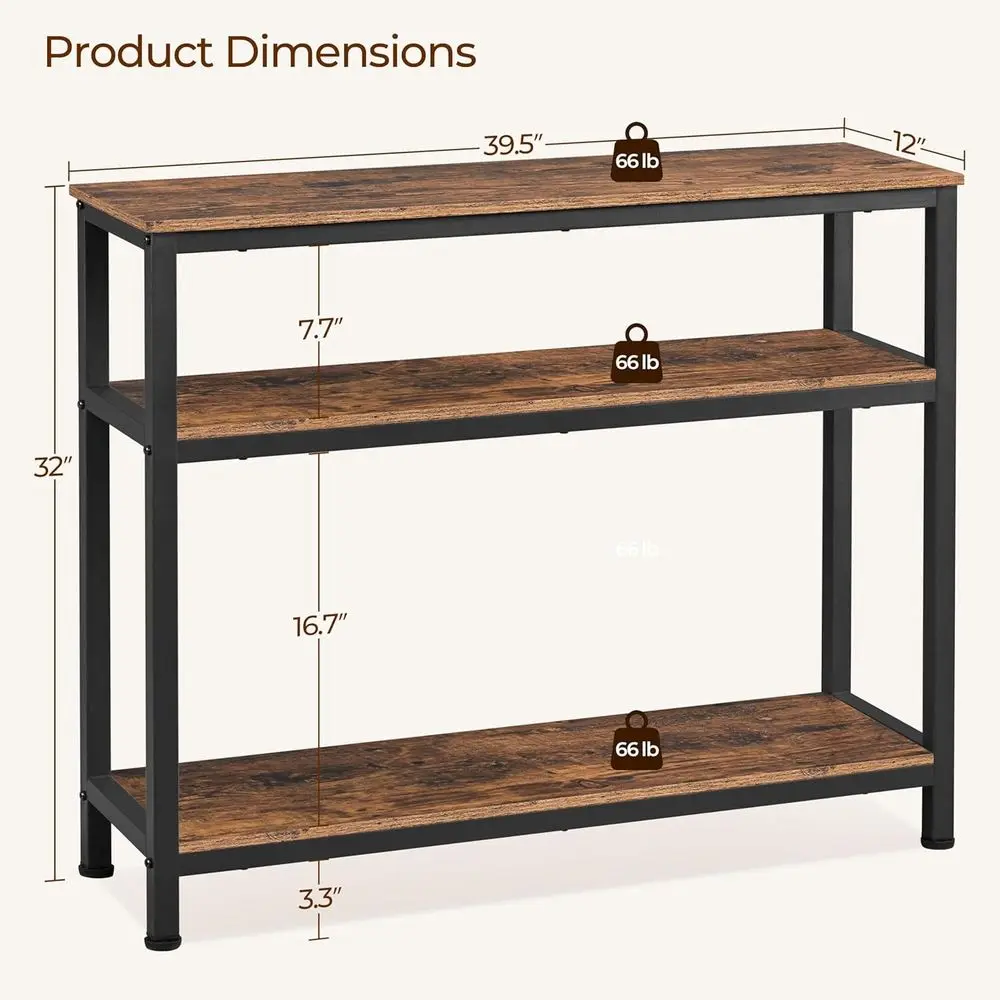 Industrial ole Table, 3 Tier Entryway Table with Storage Shelves, Narrow Soa Tables or Living Room, oyer, Hallway, Entrance, Met image 3