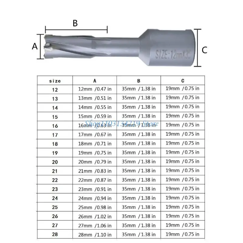 N5KC 12-28mm TCTS CUTTER (Shank in riper-in). 75mm حفرة معدنية المنشار. 3/4 "كربريد جوفاء الحفر بتات التدريبات المغناطيسية.