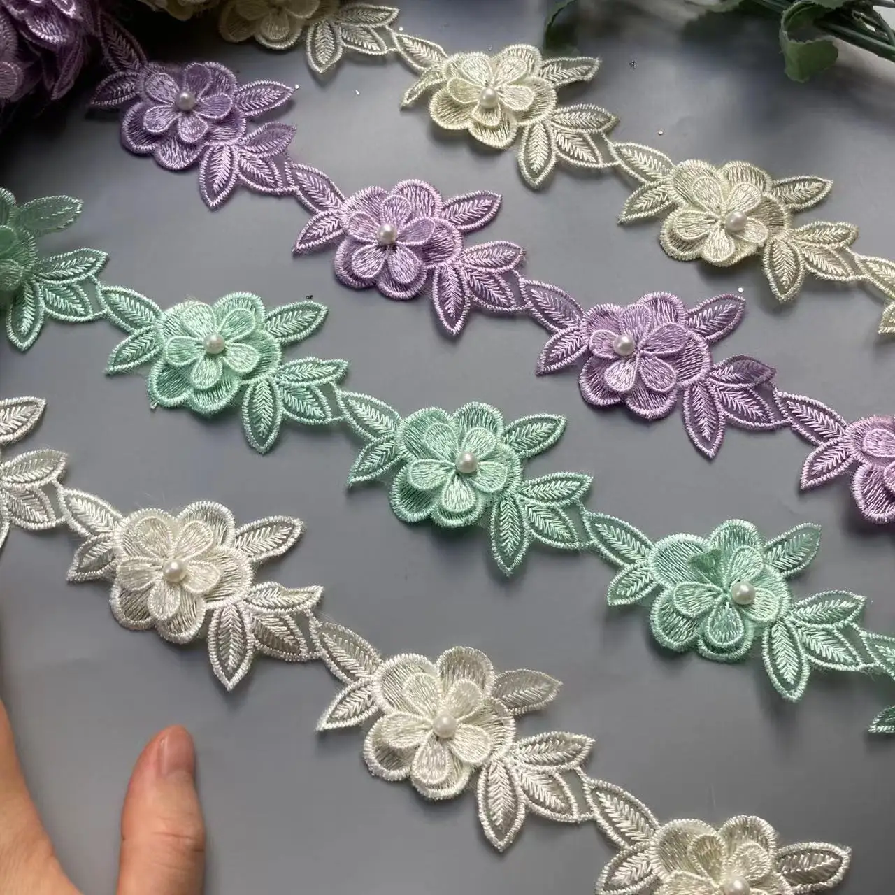 1 Yard 4*8cm Pearl Flower For Dress Ribbon Lace Trim Knitting Wedding Lace Embroidered Fabric Patchwork Sewing Supplies Craft