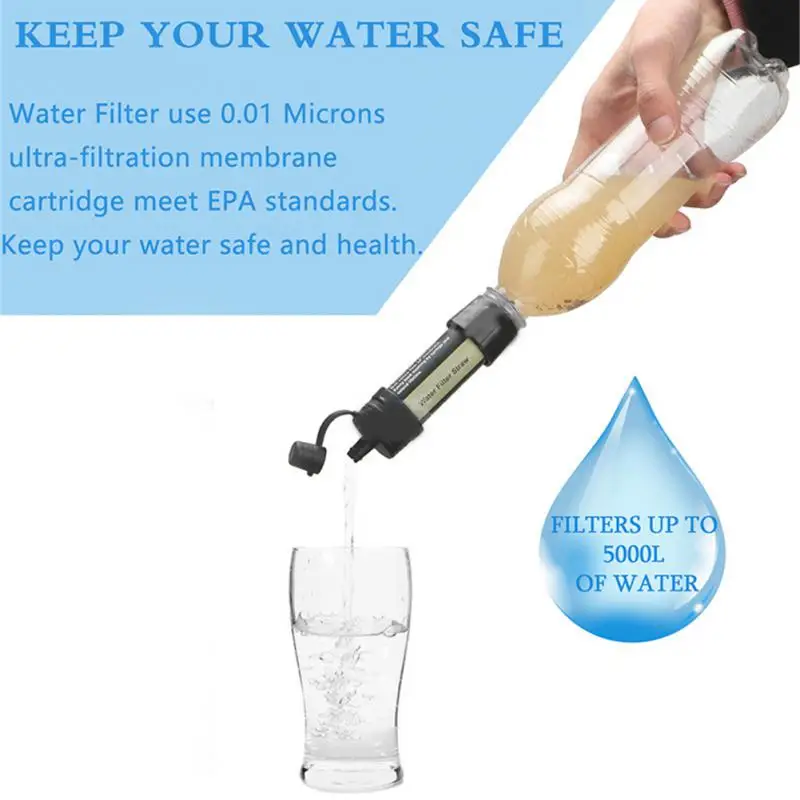 Outdoor Water Filter Straw Water Purifier System with 5000 Liters Filtration Capacity for Camping Emergency Survival Tool