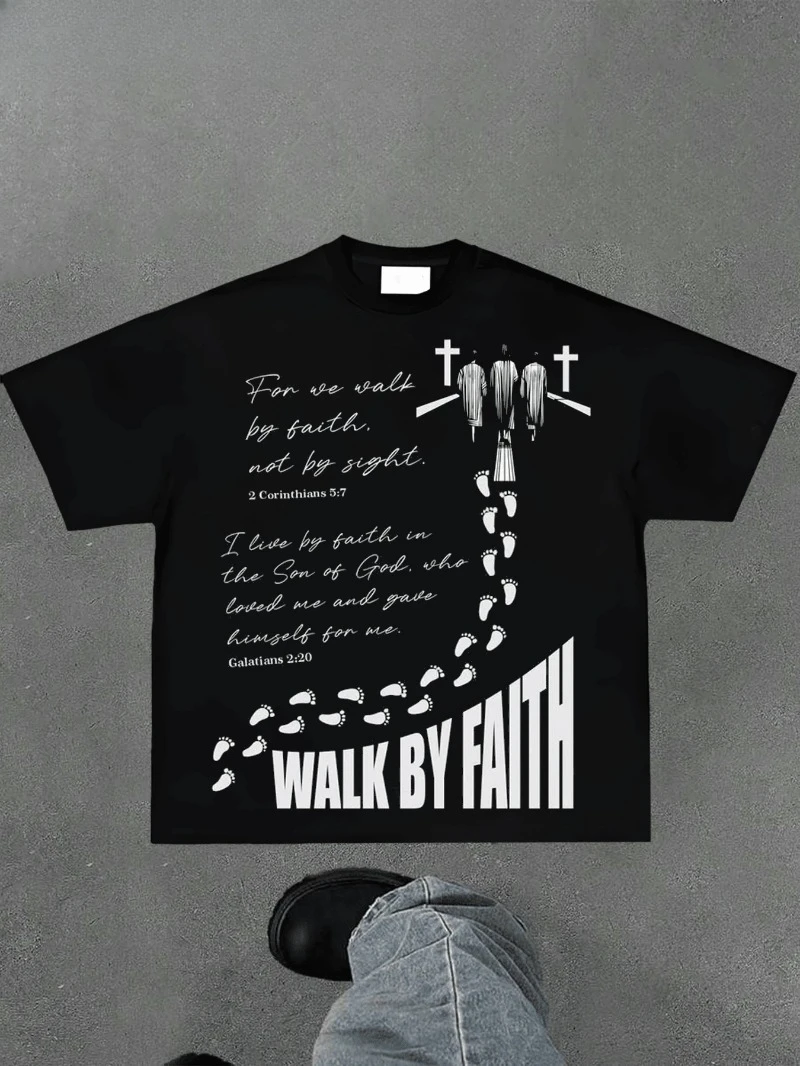 

Trust in Jesus "pattern Pure Cotton T-shirt for Men and Women on The Street, Tokyo Short Sleeved Y2K Casual Round Neck