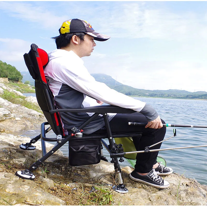 Fishing Chair Outdoor Beach Chair Foldable Recliner Four-leg Adjustable Portable European Style Multi-function Chair ArmyGreen