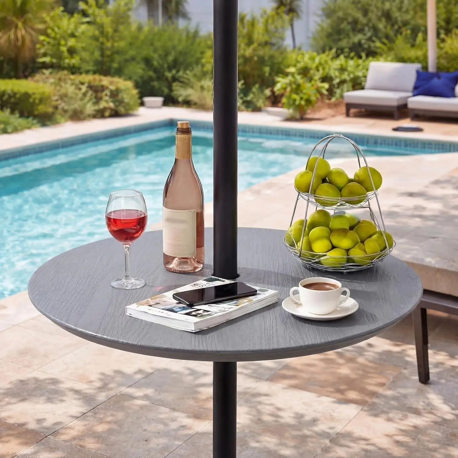 

20-дюймовый регулируемый уличный столик для зонта с отверстием 1,5 дюйма, поднос для столика под зонт из HDPE, портативный круглый столик с регулировкой высоты