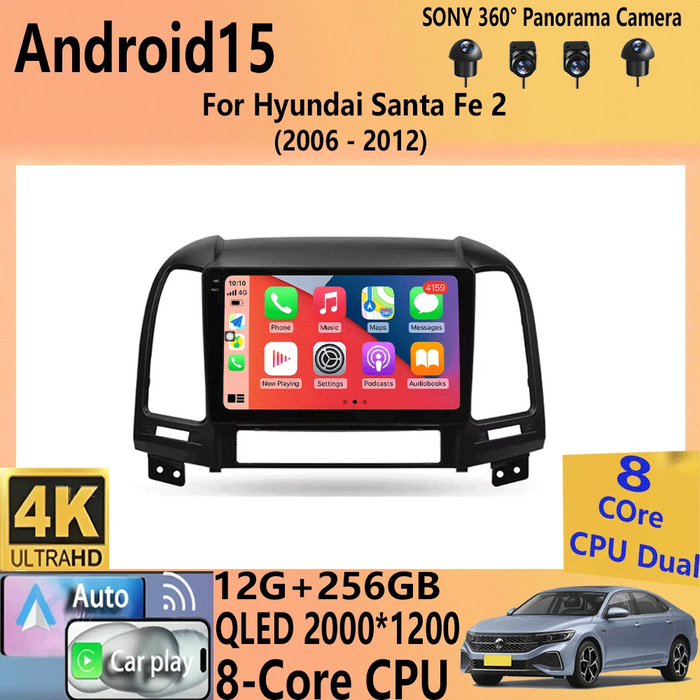 

Автомобильный радиоприемник Android 15 для Hyundai Santa Fe 2 2006-2012 Навигация GPS Мультимедийный видеоплеер Стерео беспроводной Carplay Wi-Fi + 4G