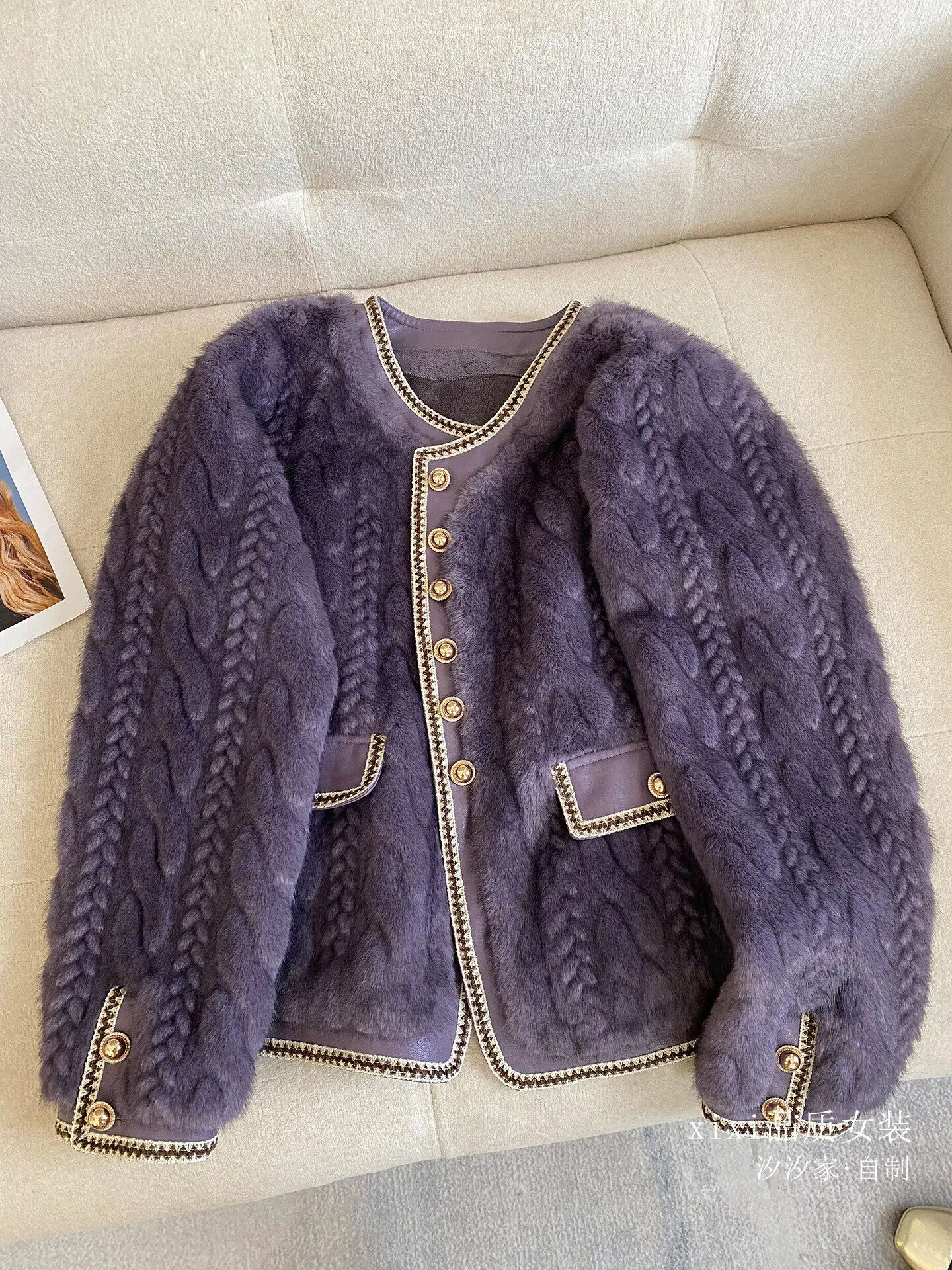 

New Purple lamb fur coat, smooth and plush, warm and thick top Jackets