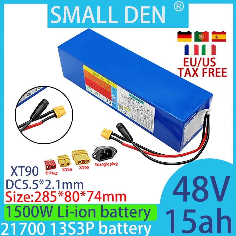 New 48V 15AH lithium battery pack 21700 13S3P 0-1500W motor,suitable for built-in BMS scooter bicycle rechargeable cycle battery