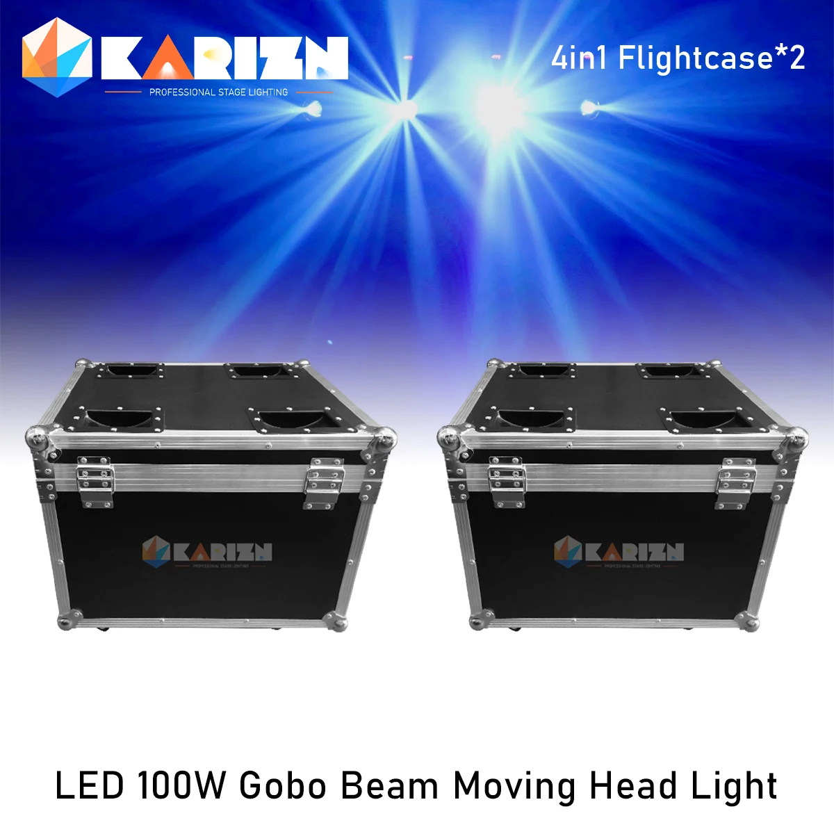 No Tax 2x Flycase For LED 100W Beam Gobo Moving Head Stage Light Effect 18 Prism DMX512 For Club  Party