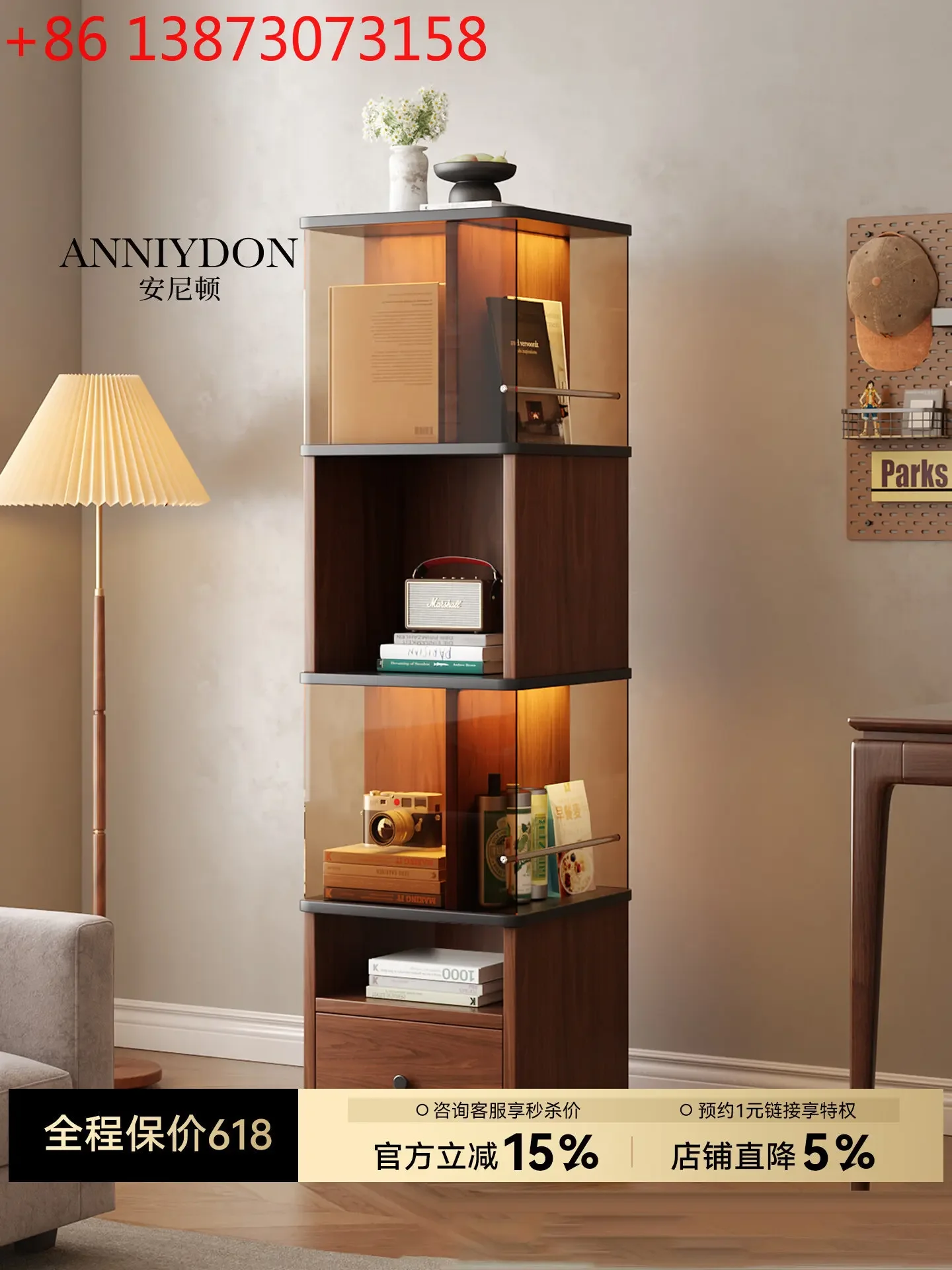 Medieval style integrated rotatable floor-to-ceiling storage living room storage corner bookcase