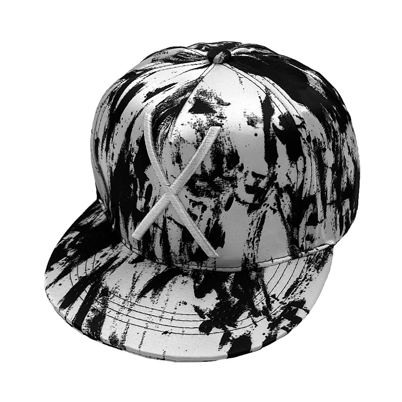 Unisex Four Seasons Black and White Rap Man Graffiti Style Embroidery X Personality Hip-hop Cap Dance Big Flat Baseball Hat PY50