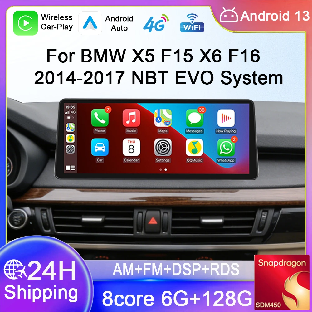12.3 Inch Wireless Carplay Android Auto Car Stereo For BMW X5 F15 X6 F16 2014-2017 NBT EVO GPS Navi IPS Screen BT