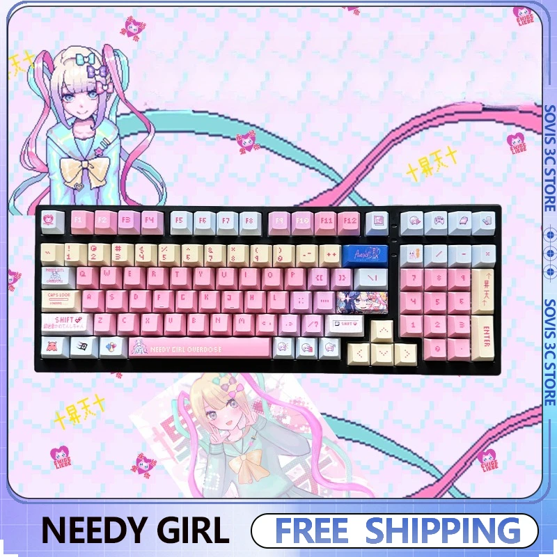 

NEEDY GIRL OVERDOSE Keycaps Set Anime PBT Sublimation Cherry Profile Keycaps for Mechanical Keyboard Custom Cute Key Caps Gifts