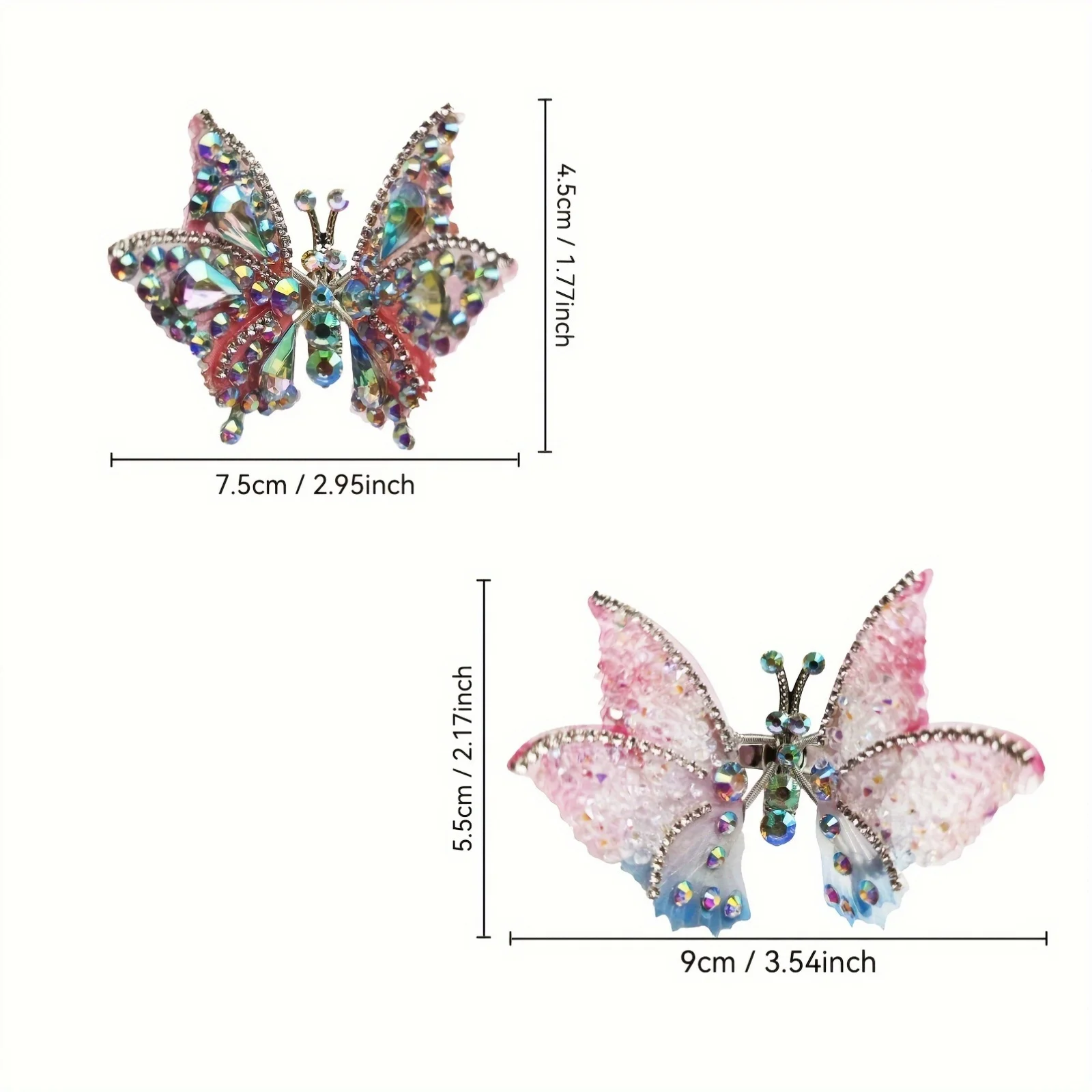 1pc Sweet Style Gradient Rhinestone Butterfly Hair Clip, Plastic Hair Accessory with Bright Color Printing, Font Shape